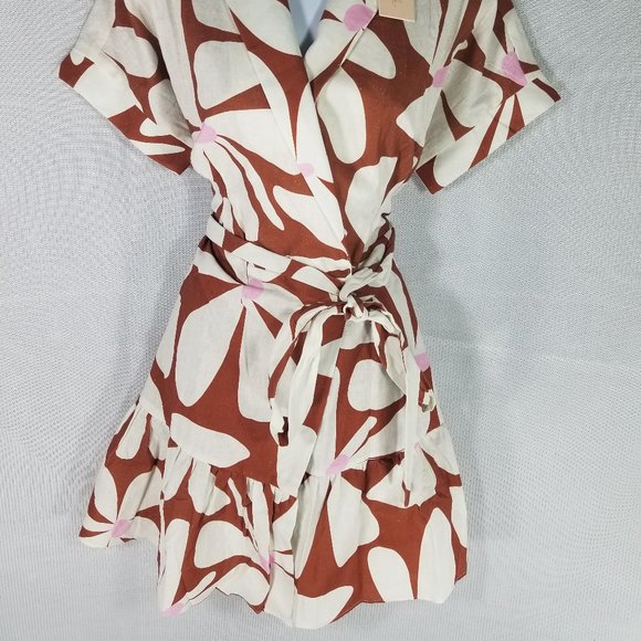 Hutch by Anthropologie Floral Wrap Mini Skirt Brown Motif Tie Wrap Dress NWT - Picture 2 of 6